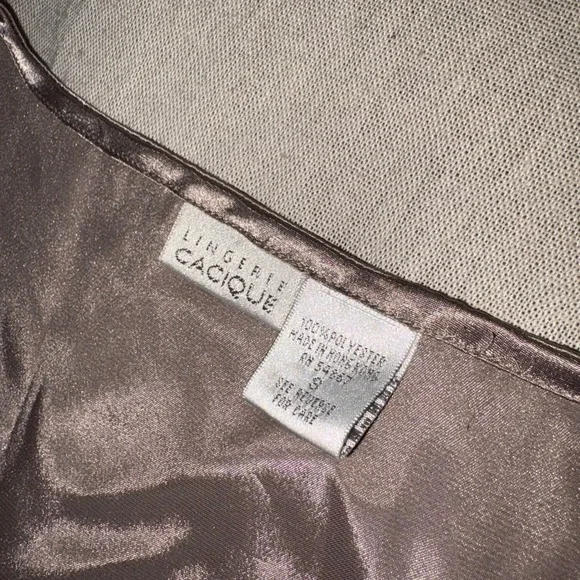 Cacique Vintage Satin Pajama Set Taupe Floral Jacquard Button Top Shorts Small - Picture 5 of 8